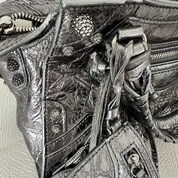 Balenciaga Neo Cagole City Bag Leather with Crystals XS - Metallic Silver - Picture 8 of 16